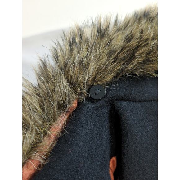 H&M Womens Size 8 Black Wool Blend Coat Faux Fur Collar Vintage Style Jacket - Picture 14 of 16